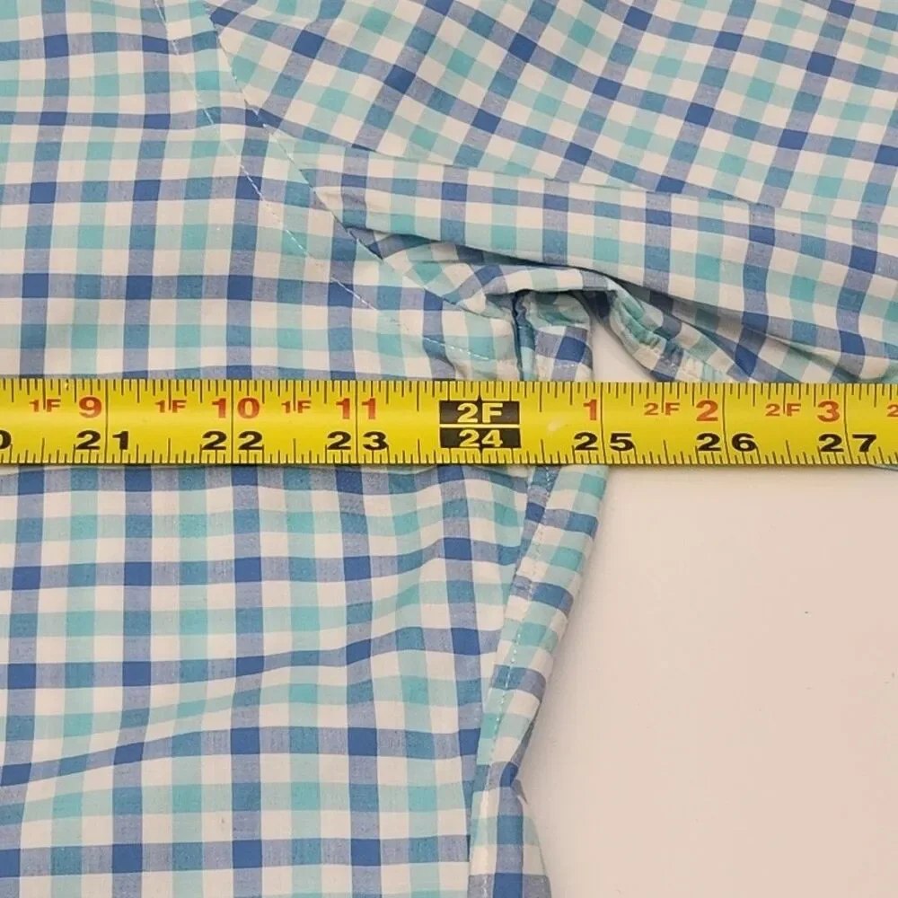 J Crew Shirt 120s 2-Ply Blue White Check Plaid Men Sz XL Button Long Slv Cotton